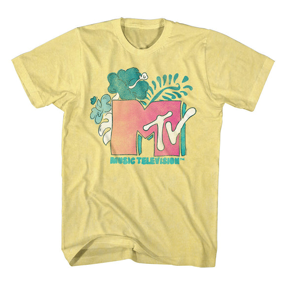 MTV Tropical Logo Yellow Heather T-shirt - Yoga Clothing for You