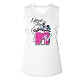 MTV I Want My Astronaut Ladies Sleeveless Muscle White Tank Top - Yoga Clothing for You