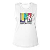 MTV Color Test Card Logo Ladies Sleeveless Muscle White Tank Top - Yoga Clothing for You