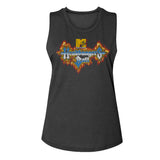 MTV Headbangers Ball Flames Logo Ladies Sleeveless Muscle Charcoal Tank Top - Yoga Clothing for You