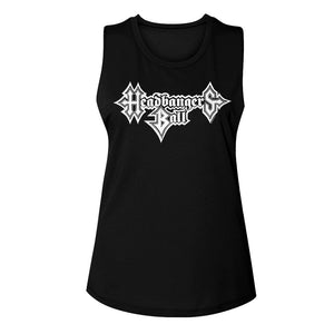 MTV Vintage Headbangers Ball Logo Ladies Sleeveless Muscle Black Tank Top - Yoga Clothing for You