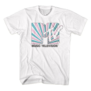 MTV Colorful Striped Logo White Tall T-shirt - Yoga Clothing for You