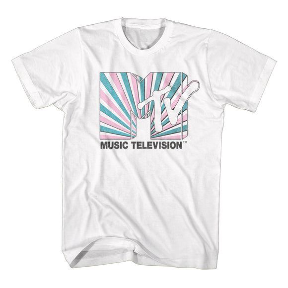 MTV Colorful Striped Logo White Tall T-shirt - Yoga Clothing for You