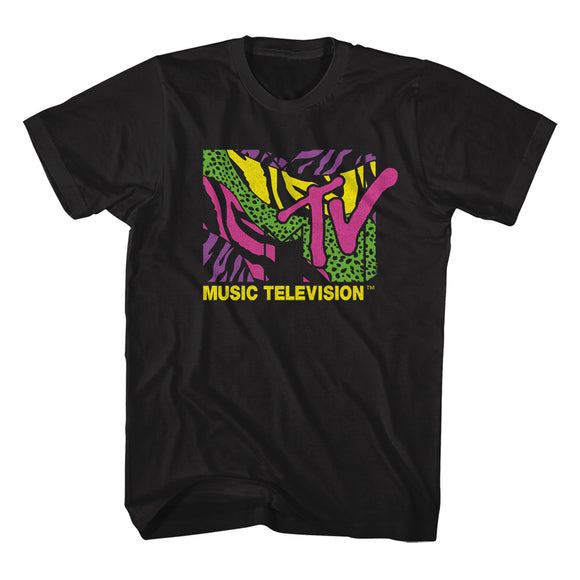 MTV Colorful Leopard and Zebra Logo Black T-shirt - Yoga Clothing for You