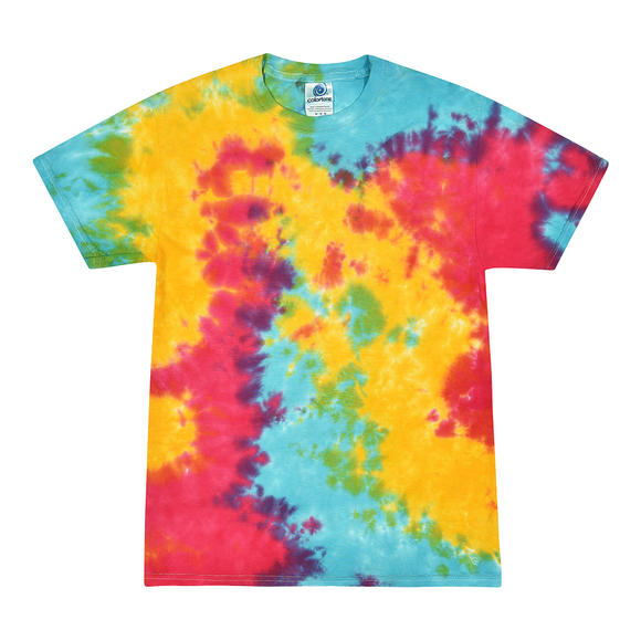 Tie Dye Multi Color Blotched Classic Fit Crewneck Short Sleeve T-shirt for Kids, Multi Rainbow - Yoga Clothing for You