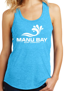 Manu Bay Surf Company Logo Ladies Racerback Triblend Tank Top - Yoga Clothing for You