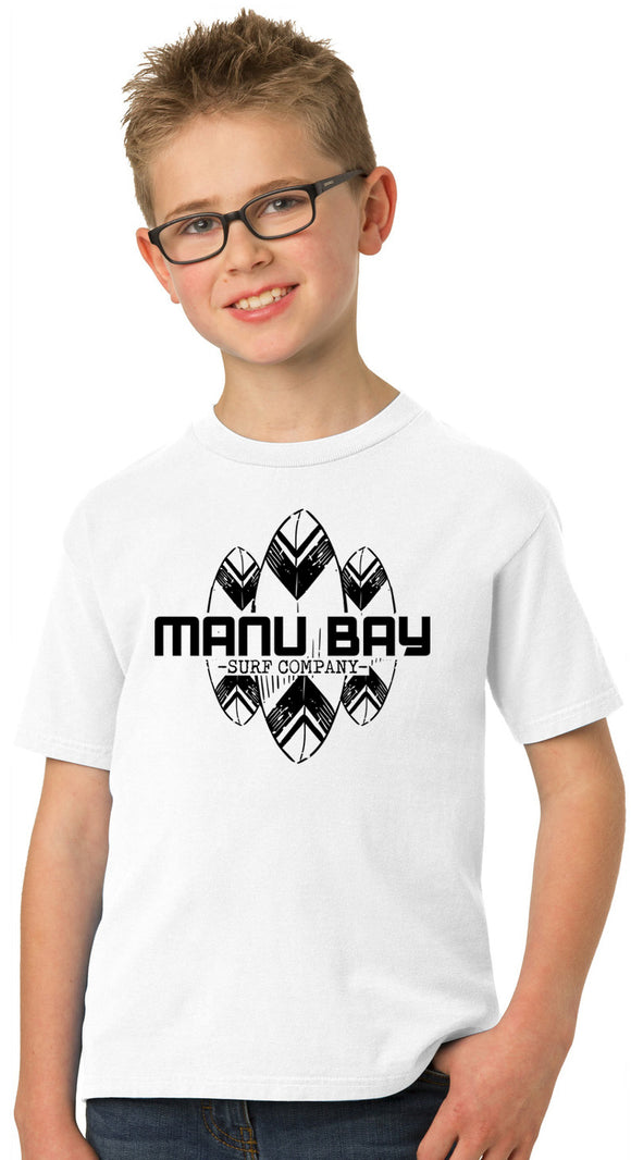Manu Bay Surf Company SURFBOARDS Kids 100% Cotton Surfing Tee Shirt - Yoga Clothing for You