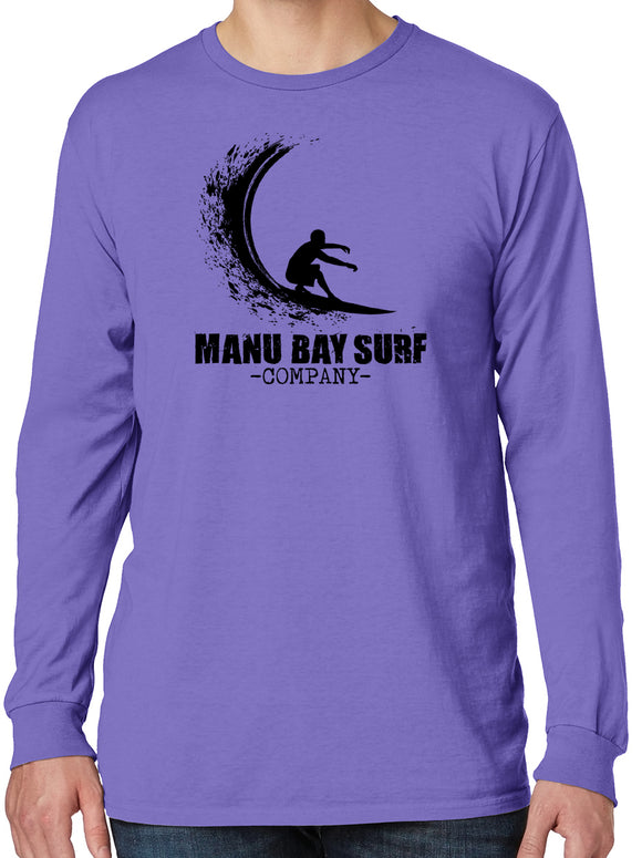 Manu Bay Surf Company WAVE Mens Cotton Long Sleeve Surfer Tee Shirt - Yoga Clothing for You