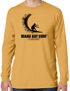 Manu Bay Surf Company WAVE Mens Cotton Long Sleeve Surfer Tee Shirt - Yoga Clothing for You