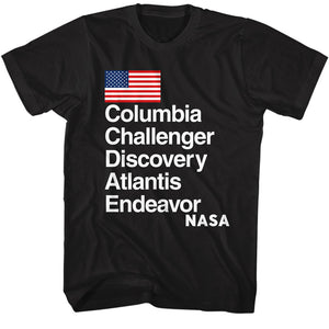 NASA Shuttle Names Black Tall T-shirt