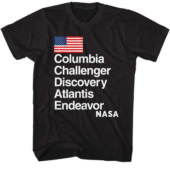 NASA Shuttle Names Black T-shirt