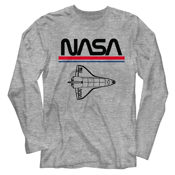NASA Long Sleeve T-Shirt Space Shuttle Outline Grey Tee
