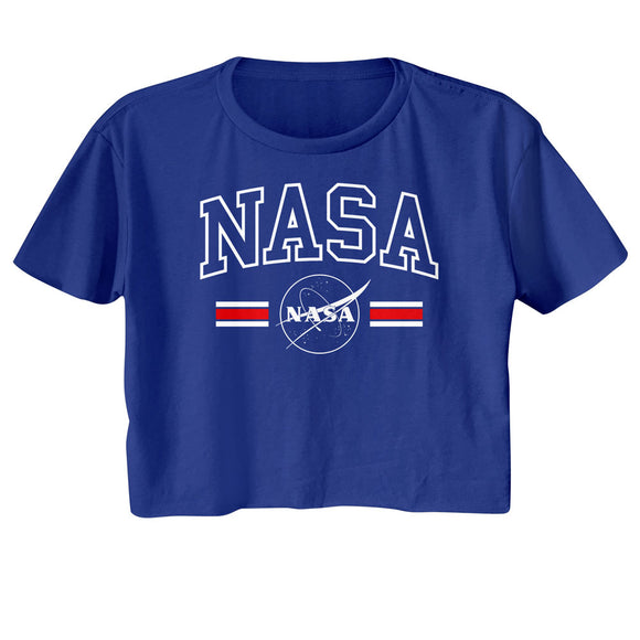 NASA Stripe Logo Ladies Royal Crop Shirt