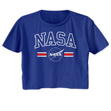 NASA Stripe Logo Ladies Royal Crop Shirt