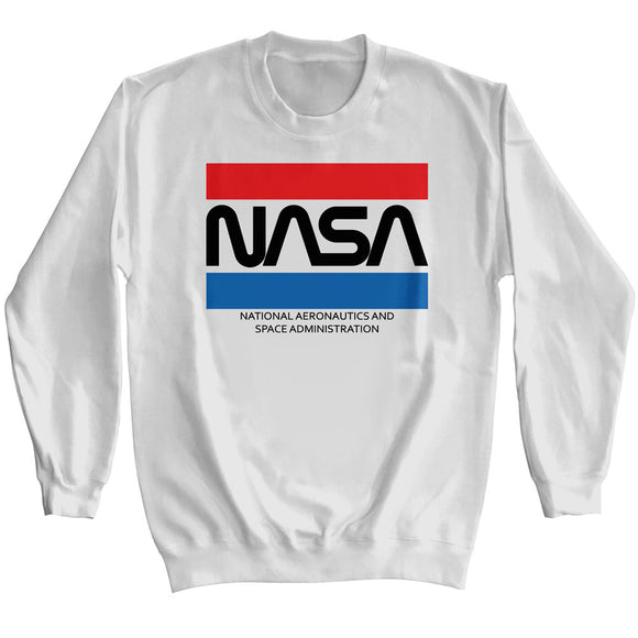 NASA Red White and Blue Stripes Logo White Sweatshirt