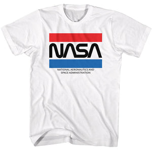 NASA Red White and Blue Stripes Logo White T-shirt