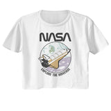 NASA Retro Explore The Universe Ladies White Crop Shirt