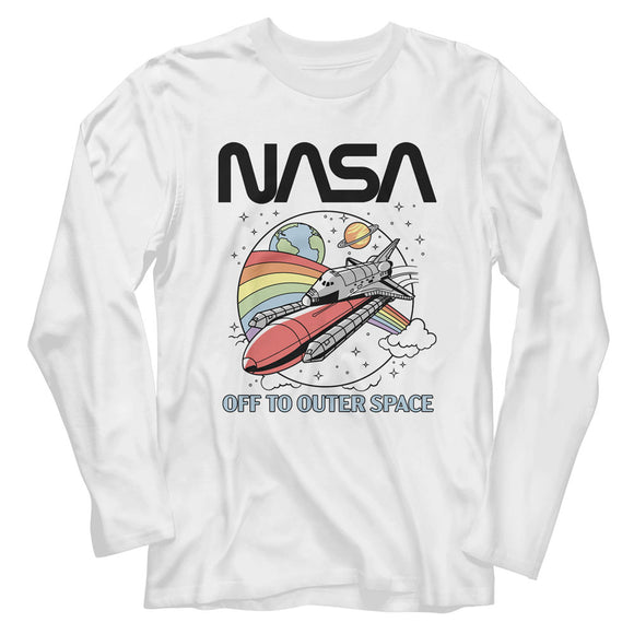 NASA Long Sleeve T-Shirt Off to Outer Space White Tee