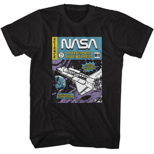 NASA Outer Space Adventures Comic Black T-shirt