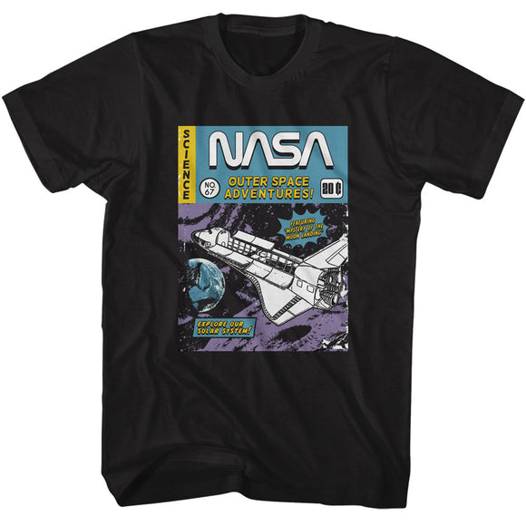 NASA Outer Space Adventures Comic Black Tall T-shirt
