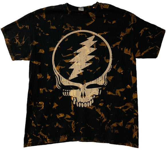 Grateful Dead T-Shirt Distressed Stealie Logo Black Crinkle Tie Dye Tee - Yoga Clothing for You