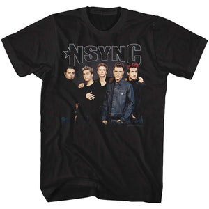 NSYNC Tall T-Shirt Group Shot Black Tee - Yoga Clothing for You