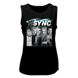 Nsync Black and White Portraits Ladies Sleeveless Muscle Black Tank Top