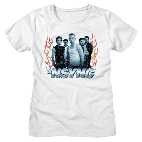 Nsync Ladies T-Shirt Group with Flames Tee