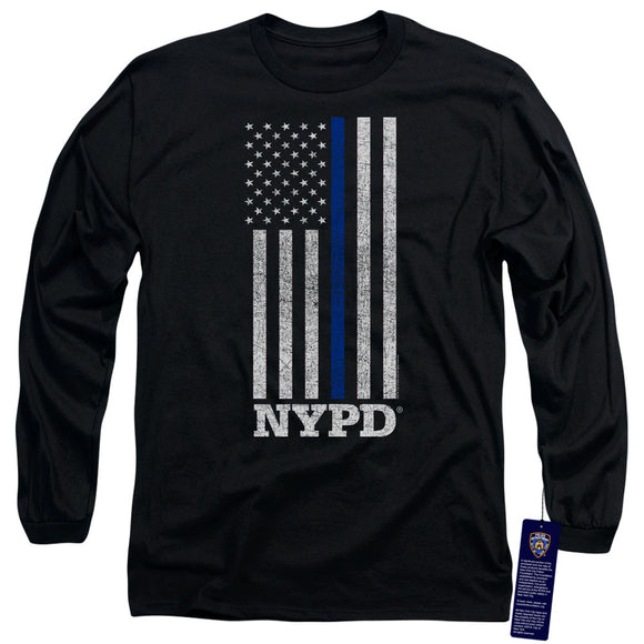 NYPD Long Sleeve T-Shirt Thin Blue Line American Flag Black Tee - Yoga Clothing for You