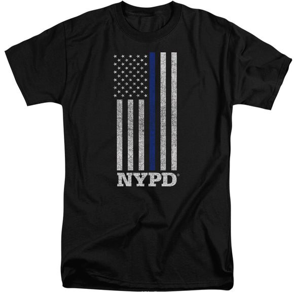 NYPD Tall T-Shirt Thin Blue Line American Flag Black Tee - Yoga Clothing for You