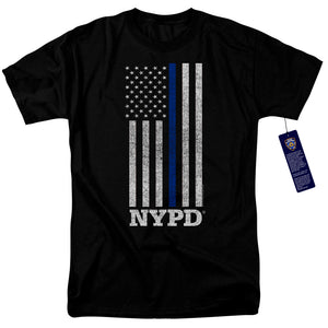 NYPD Mens T-Shirt Thin Blue Line American Flag Black Tee - Yoga Clothing for You