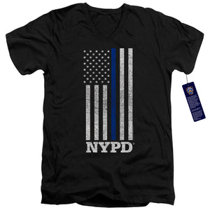 NYPD Slim Fit V-Neck T-Shirt Thin Blue Line American Flag Black Tee - Yoga Clothing for You