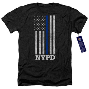 NYPD Heather T-Shirt Thin Blue Line American Flag Black Tee - Yoga Clothing for You