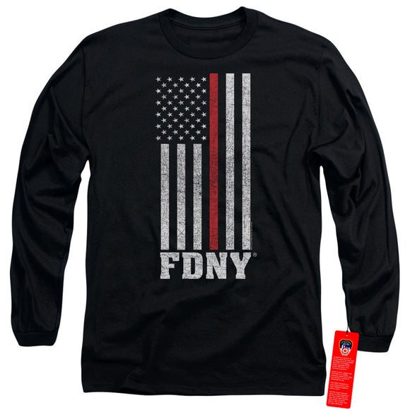 FDNY Long Sleeve T-Shirt Thin Red Line American Flag Black Tee - Yoga Clothing for You