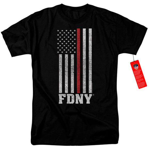 FDNY Mens T-Shirt Thin Red Line American Flag Black Tee - Yoga Clothing for You