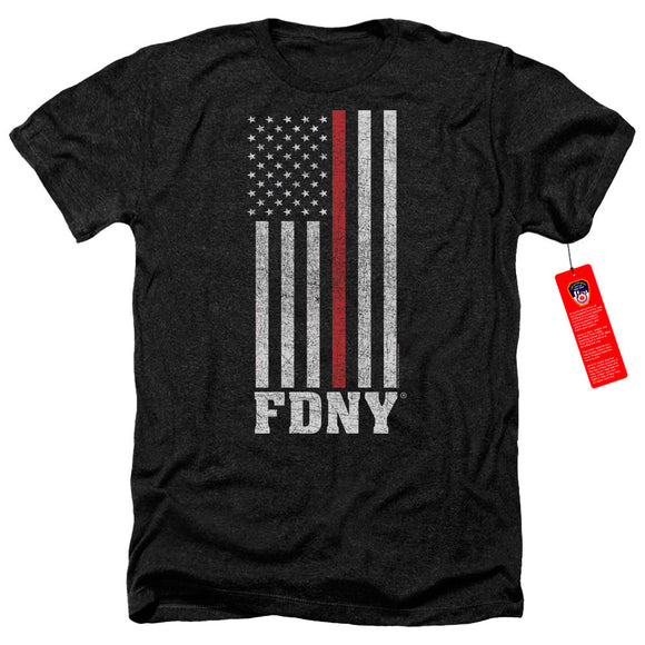 FDNY Heather T-Shirt Thin Red Line American Flag Black Tee - Yoga Clothing for You
