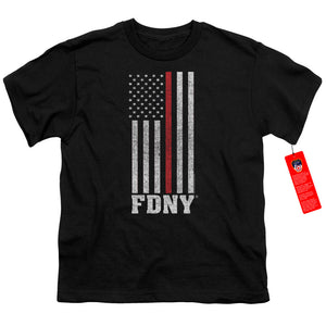 FDNY Kids T-Shirt Thin Red Line American Flag Black Tee - Yoga Clothing for You