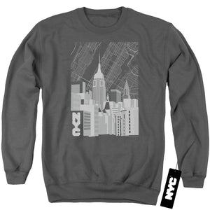 NYC Sweatshirt Manhattan Monochrome Buildings Charcoal Pullover - Yoga Clothing for You