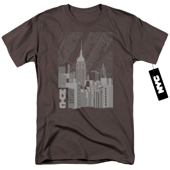 NYC Mens T-Shirt Manhattan Monochrome Buildings Charcoal Tee - Yoga Clothing for You