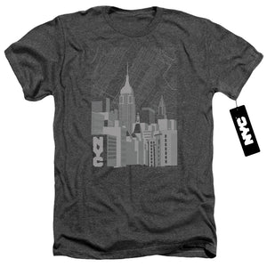 NYC Heather T-Shirt Manhattan Monochrome Buildings Charcoal Tee - Yoga Clothing for You