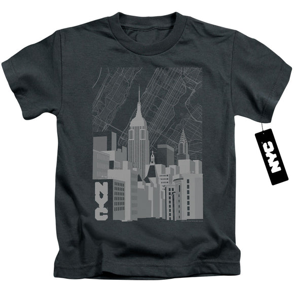NYC Boys T-Shirt Manhattan Monochrome Buildings Charcoal Tee - Yoga Clothing for You