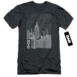 NYC Slim Fit T-Shirt Manhattan Monochrome Buildings Charcoal Tee - Yoga Clothing for You