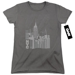 NYC Womens T-Shirt Manhattan Monochrome Buildings Charcoal Tee - Yoga Clothing for You