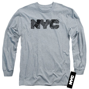 NYC Long Sleeve T-Shirt Text Map Fill Heather Tee - Yoga Clothing for You