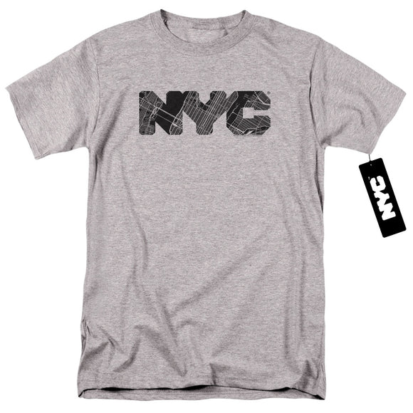 NYC Mens T-Shirt Text Map Fill Heather Tee - Yoga Clothing for You