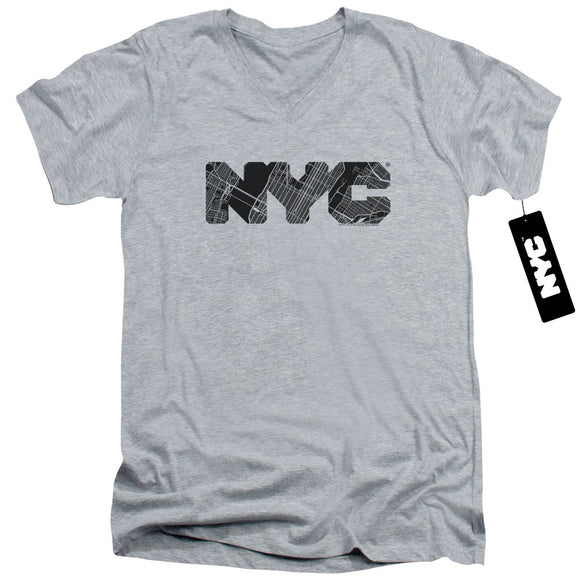 NYC Slim Fit V-Neck T-Shirt Text Map Fill Heather Tee - Yoga Clothing for You