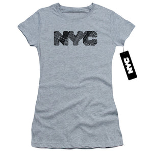 NYC Juniors T-Shirt Text Map Fill Heather Tee - Yoga Clothing for You