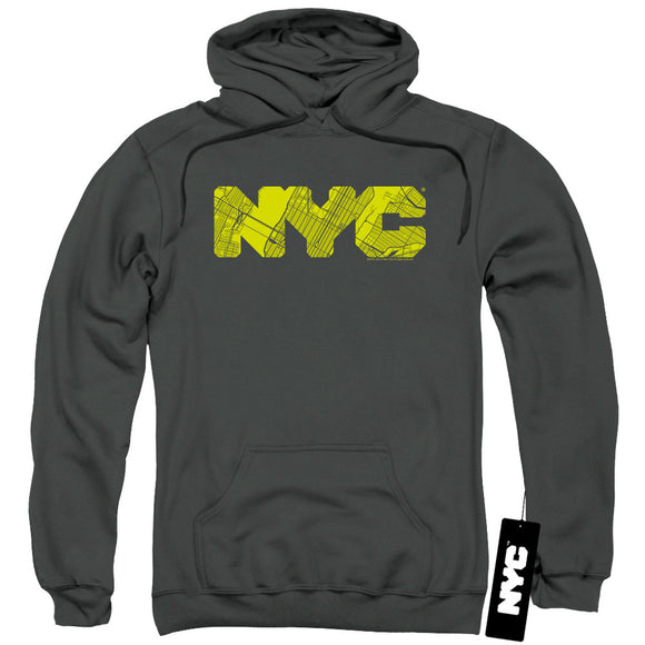 NYC Hoodie Text Lime Map Fill Charcoal Hoody - Yoga Clothing for You