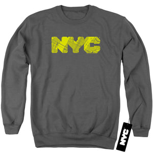 NYC Sweatshirt Text Lime Map Fill Charcoal Pullover - Yoga Clothing for You