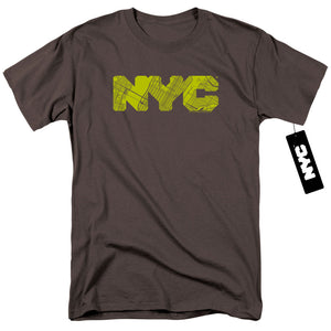 NYC Mens T-Shirt Text Lime Map Fill Charcoal Tee - Yoga Clothing for You
